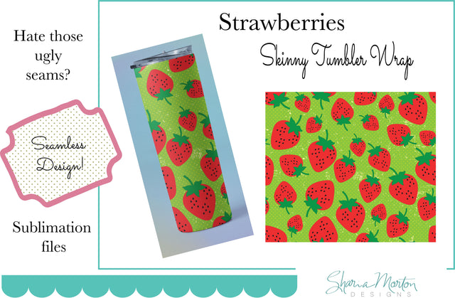 20 oz tumbler sublimation wrap Strawberries seamless pattern Sublimation Sharia Morton Designs 