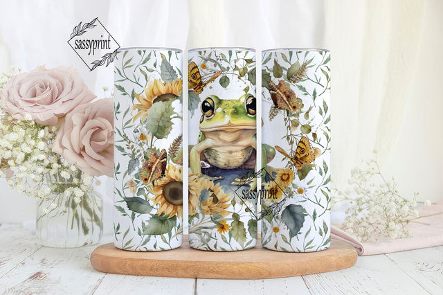 20 oz Tumbler Wrap Frog With Sunflowers and Butterflies, Frog Watercolor 20oz Skinny Tumbler Sublimation Design Templates, Download Straight Tumbler Wrap PNG Sublimation sassyprint 