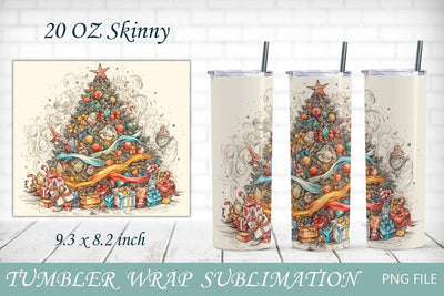 20 oz tumbler wrap with Christmas tree, Vintage sublimation png Sublimation AnastasiyaArtDesign 