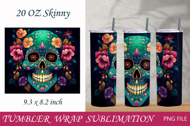 20 oz tumbler wrap with sugar skull, Halloween sublimation, Day of the dead png Sublimation AnastasiyaArtDesign 