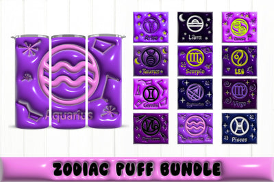 20 OZ Tumbler Zodiac Bundle. 3D Inflated Tumbler Wrap PNG Sublimation Olga Terlyanskaya 