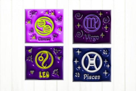 20 OZ Tumbler Zodiac Bundle. 3D Inflated Tumbler Wrap PNG Sublimation Olga Terlyanskaya 