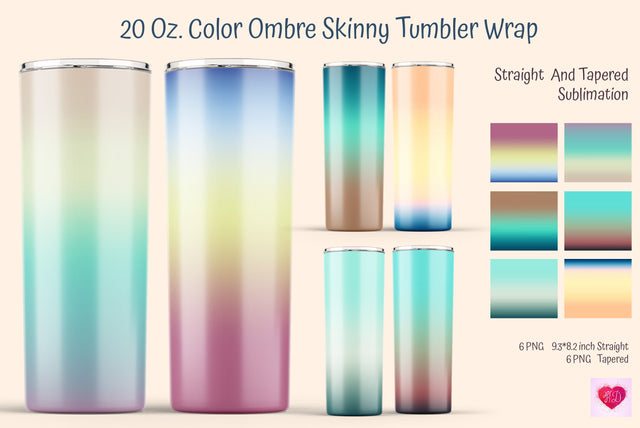 20 Oz Turquoise Ombre Skinny Tumbler Sublimation Sublimation Kseniia designer 