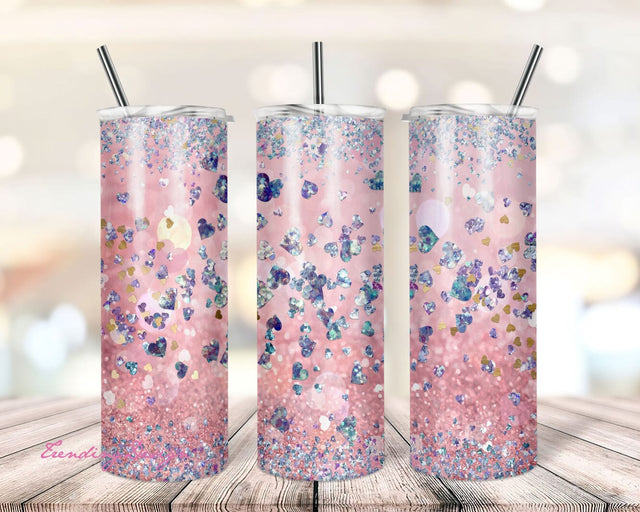 20 OZ Valentines Glitter Hearts Sublimation Skinny Tumbler Design, Straight & Tapered Sublimation Wrap Design, Tumbler PNG, Template Sublimation TrendingDesign 