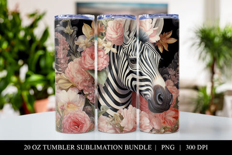 20 oz Zebra Skinny Tumbler Sublimation Design PNG Sublimation BijouBay 