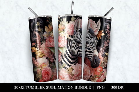 20 oz Zebra Skinny Tumbler Sublimation Design PNG Sublimation BijouBay 