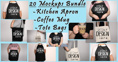 20 Real Model Mockups Bundle,Kitchen Aprons & Tote Bags Mockup Bundle, Blank Back Apron Mockup, Canvas Tote bags Mock Up,Coffe mug,Jpg image Mock Up Photo ArtStudio 