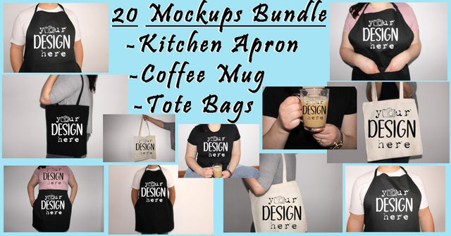 20 Real Model Mockups Bundle,Kitchen Aprons & Tote Bags Mockup Bundle, Blank Back Apron Mockup, Canvas Tote bags Mock Up,Coffe mug,Jpg image Mock Up Photo ArtStudio 