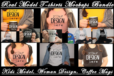 20 Real T-shirts Mockups Bundle, Women Model Mockups, Kids Model Mockups, Coffee mugs mockups, Mini Bundles, On sale Mock Up Photo ArtStudio 