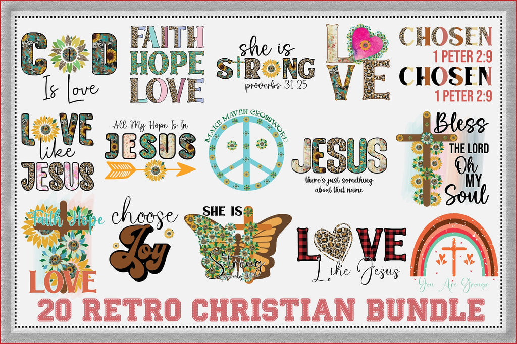 20 Retro Christian Sublimation Bundle - So Fontsy