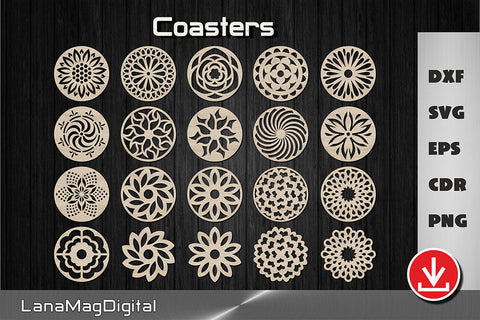 20 Round flower coasters svg, Circle floral design laser cut files SVG LanaMagDigital 