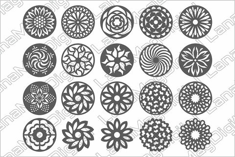 20 Round flower coasters svg, Circle floral design laser cut files SVG LanaMagDigital 