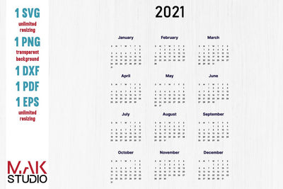 2021 calendar svg, 2021 calendar cut file, 2021 calendar printable, 2021 calendar print SVG MAKStudion 