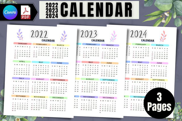 2022 / 2023 / 2024 Calendar Canva Printable Digital Pattern FloridPrintables 