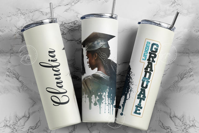 2023 Graduate Tumbler, Add Your Own Text, Senior 2023 Tumbler, 20oz Skinny Tumbler, Watercolor Design, Graduation Wrap, Afro Woman Tumbler Sublimation Syre Digital Creations 