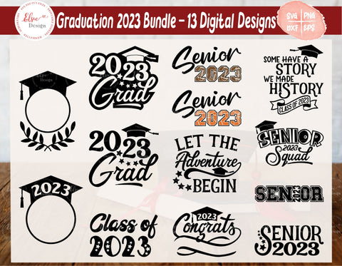 2023 Graduation Cut Files Bundle - SVG, PNG, DXF, EPS SVG Elsie Loves Design 