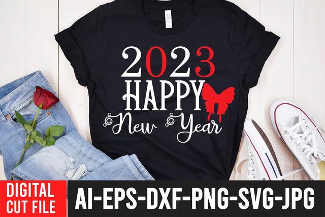 2023 Happy New Year SVG Cut File , 2023 Happy New Year T-Shirt Design SVG BlackCatsMedia 