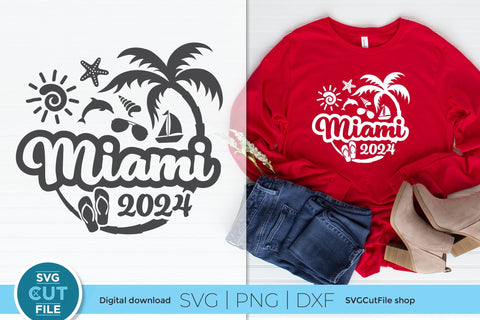 2024 Miami Florida svg - Miami Florida Vacation or Trip Design BW SVG SVG Cut File 