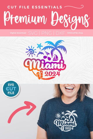 2024 Miami Florida svg - Miami Florida Vacation or Trip Design BW SVG SVG Cut File 