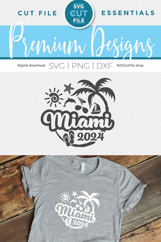 2024 Miami Florida svg - Miami Florida Vacation or Trip Design BW SVG SVG Cut File 