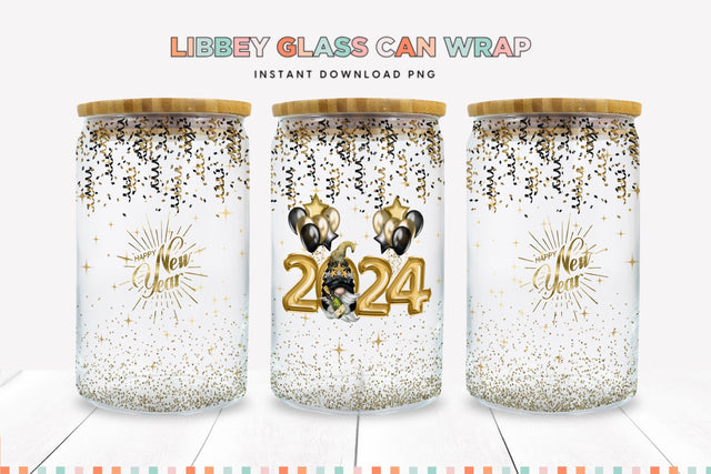 2024 New Year Libbey Can Sublimation Wrap - Party Gnome Sublimation BijouBay 