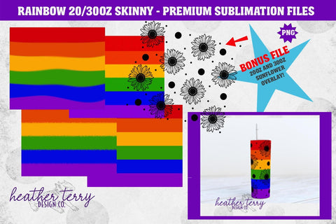 20oz 30oz Straight Skinny Rainbow PNG Tumbler Wraps Sublimation Heather Terry Design Co. 