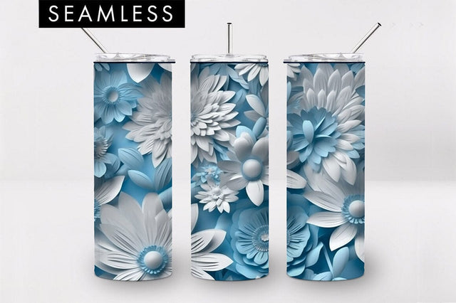 20oz 3D Baby Blue Flowers Skinny Tumbler PNG Sublimation Sublimation Freeling Design House 