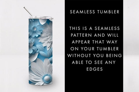 20oz 3D Baby Blue Flowers Skinny Tumbler PNG Sublimation Sublimation Freeling Design House 