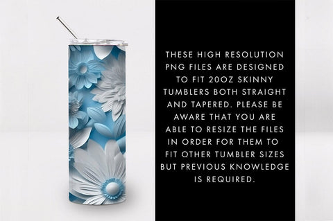 20oz 3D Baby Blue Flowers Skinny Tumbler PNG Sublimation Sublimation Freeling Design House 