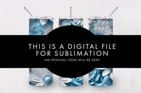 20oz 3D Baby Blue Flowers Skinny Tumbler PNG Sublimation Sublimation Freeling Design House 