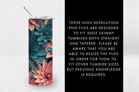 20oz 3D Blush Flower Skinny Tumbler PNG Sublimation Sublimation Freeling Design House 