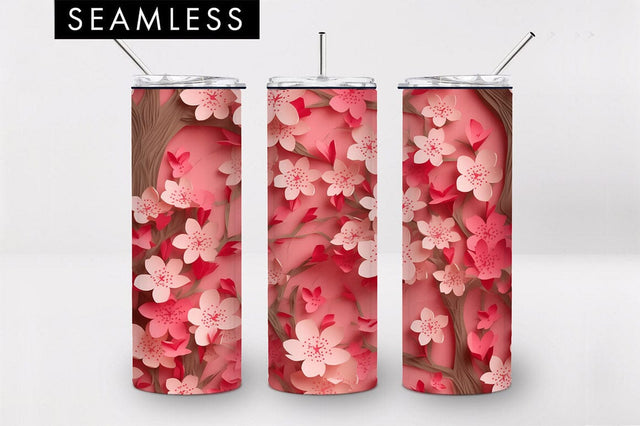 20oz 3D Cherry Blossom Flower Skinny Tumbler PNG Sublimation Sublimation Freeling Design House 