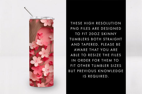20oz 3D Cherry Blossom Flower Skinny Tumbler PNG Sublimation Sublimation Freeling Design House 