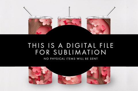 20oz 3D Cherry Blossom Flower Skinny Tumbler PNG Sublimation Sublimation Freeling Design House 