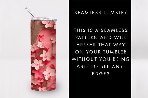 20oz 3D Cherry Blossom Flower Skinny Tumbler PNG Sublimation Sublimation Freeling Design House 