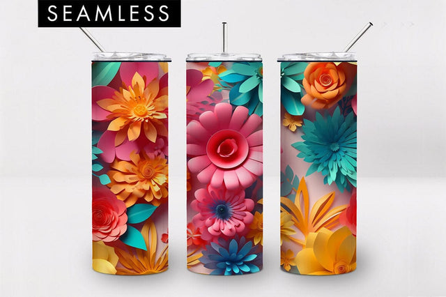20oz 3D Colorful Flowers Skinny Tumbler PNG Sublimation Sublimation Freeling Design House 