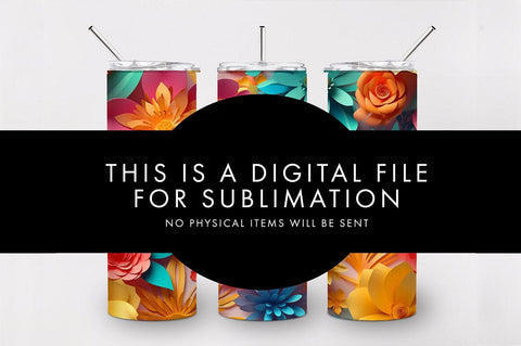 20oz 3D Colorful Flowers Skinny Tumbler PNG Sublimation Sublimation Freeling Design House 