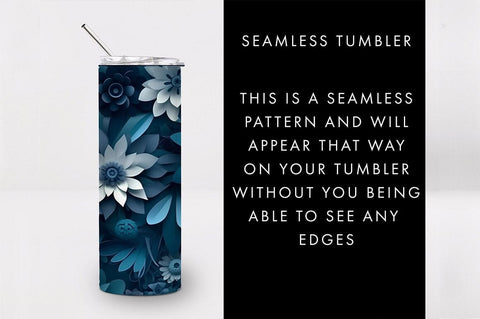 20oz 3D Dark Blue Flowers Skinny Tumbler PNG Sublimation Sublimation Freeling Design House 