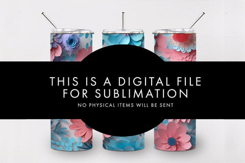 20oz 3D Pink And Blue Flower Skinny Tumbler PNG Sublimation Sublimation Freeling Design House 
