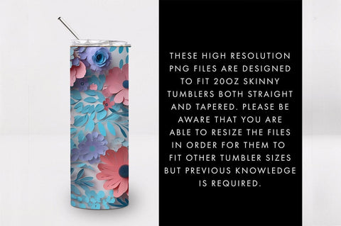 20oz 3D Pink And Blue Flower Skinny Tumbler PNG Sublimation Sublimation Freeling Design House 
