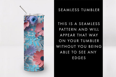 20oz 3D Pink And Blue Flower Skinny Tumbler PNG Sublimation Sublimation Freeling Design House 