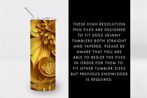 20oz 3D Sunflower Skinny Tumbler PNG Sublimation Sublimation Freeling Design House 