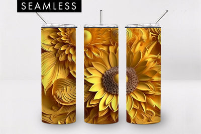 20oz 3D Sunflower Skinny Tumbler PNG Sublimation Sublimation Freeling Design House 