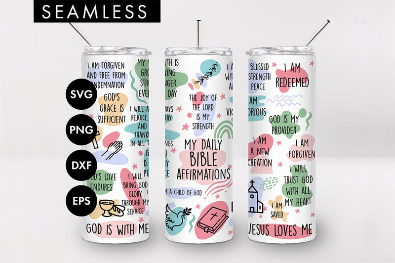 20oz Bible Affirmations Skinny Tumbler SVG PNG - So Fontsy