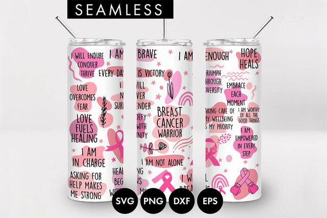 20oz Breast Cancer Affirmations Skinny Tumbler SVG PNG SVG Freeling Design House 