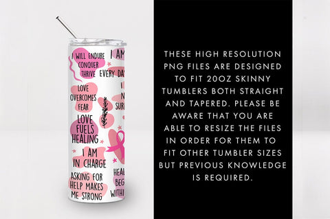 20oz Breast Cancer Affirmations Skinny Tumbler SVG PNG SVG Freeling Design House 