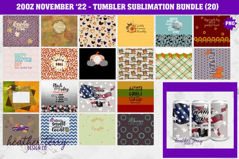 20oz November 2022 Fall Tumbler Wrap PNG Bundle Sublimation Heather Terry Design Co. 