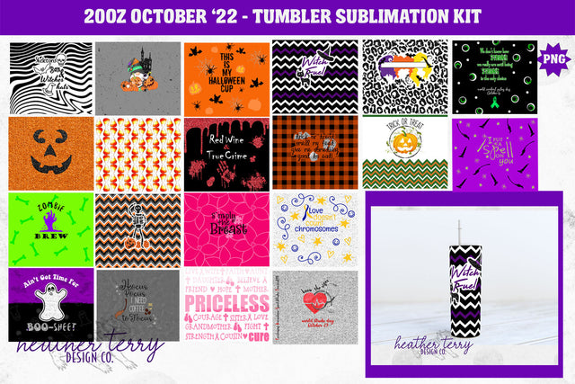 20oz October 2022 Halloween Tumbler Wrap PNG Bundle Sublimation Heather Terry Design Co. 