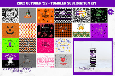 20oz October 2022 Halloween Tumbler Wrap PNG Bundle Sublimation Heather Terry Design Co. 
