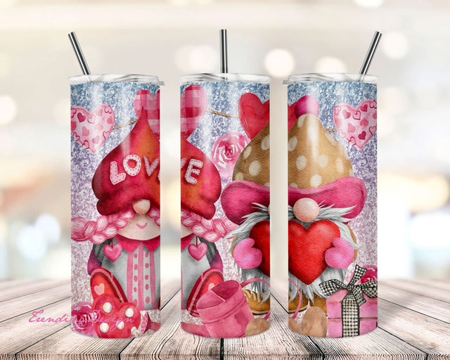 20oz Pink Valentine Gnomes Glitter Tumbler, Wrap PNG Download Tapered & Straight 20oz Skinny Sublimation DIGITAL ONLY Sublimation TrendingDesign 